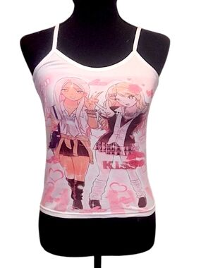 Pink Anime Graphic Spaghetti Strap Tank Top